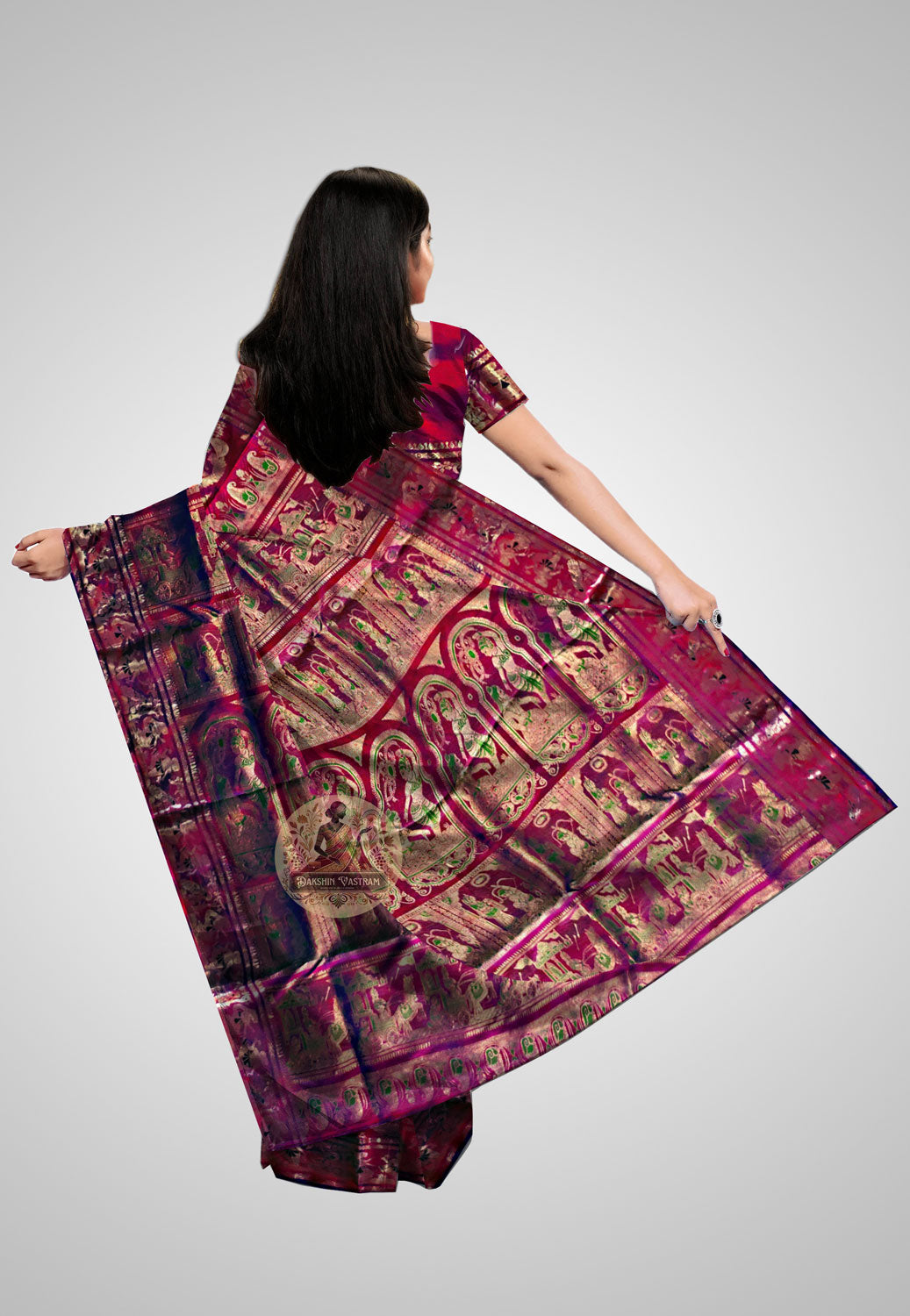 Buy Handloom Swarnachari Silk Saree online – rear view