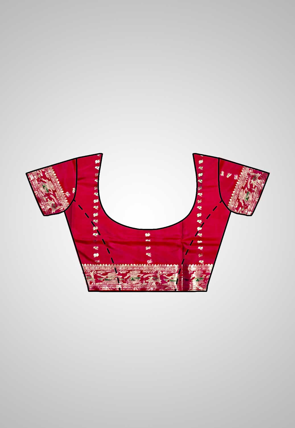 Blouse view of Handloom Swarnachari Saree featuring delicate embroidery and traditional patterns