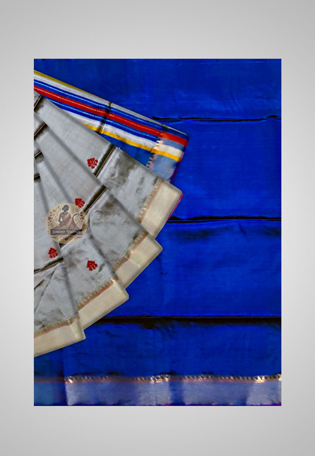 Detailed weave of Bishnupuri Katan silk saree in vibrant hues