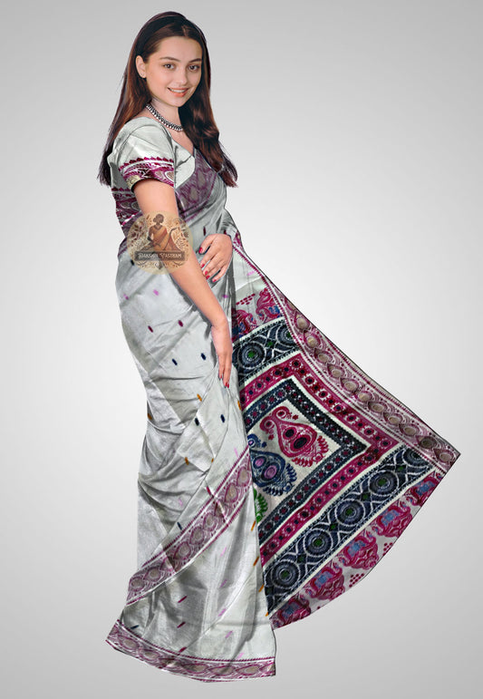 Buy Baluchari Silk Saree online – Heritage Handloom Baluchari Silk side view