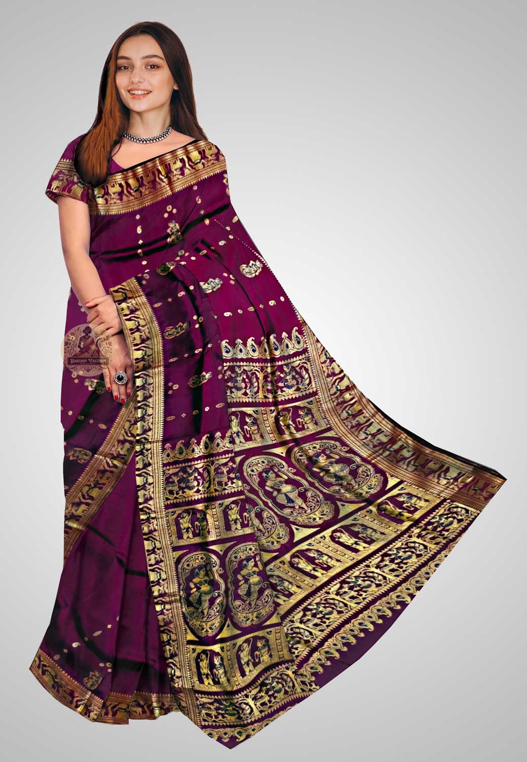 Handloom Baluchari silk saree with intricate design and smooth fabric
