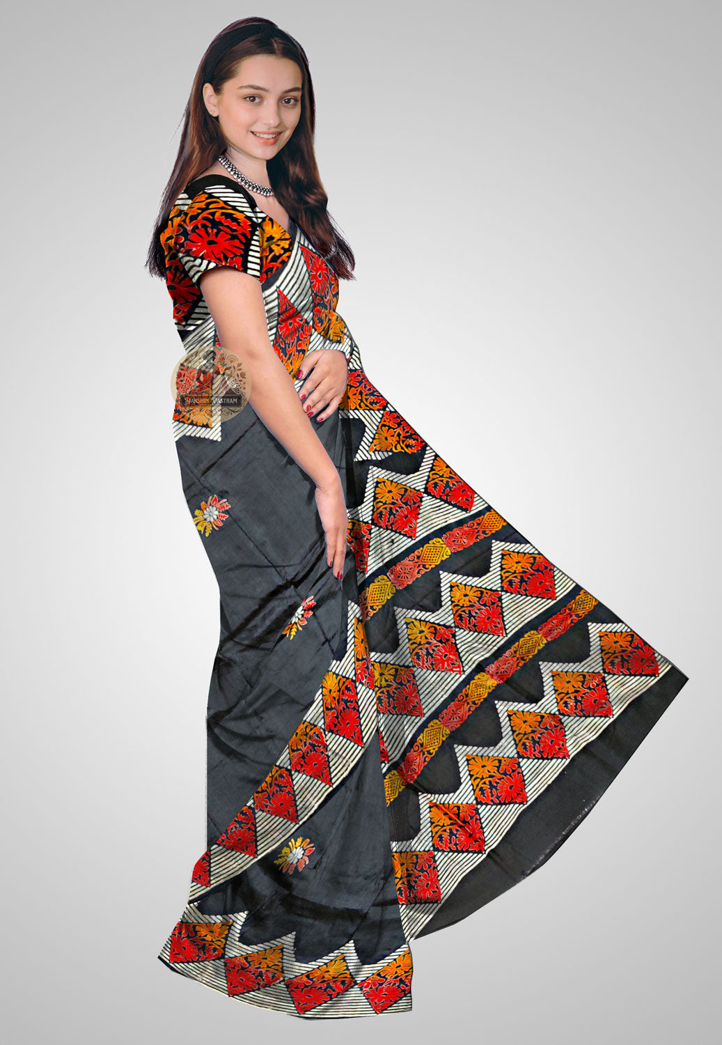 Buy Bishnupuri Katan Silk Saree online – Bishnupuri Katan Silk Saree side view