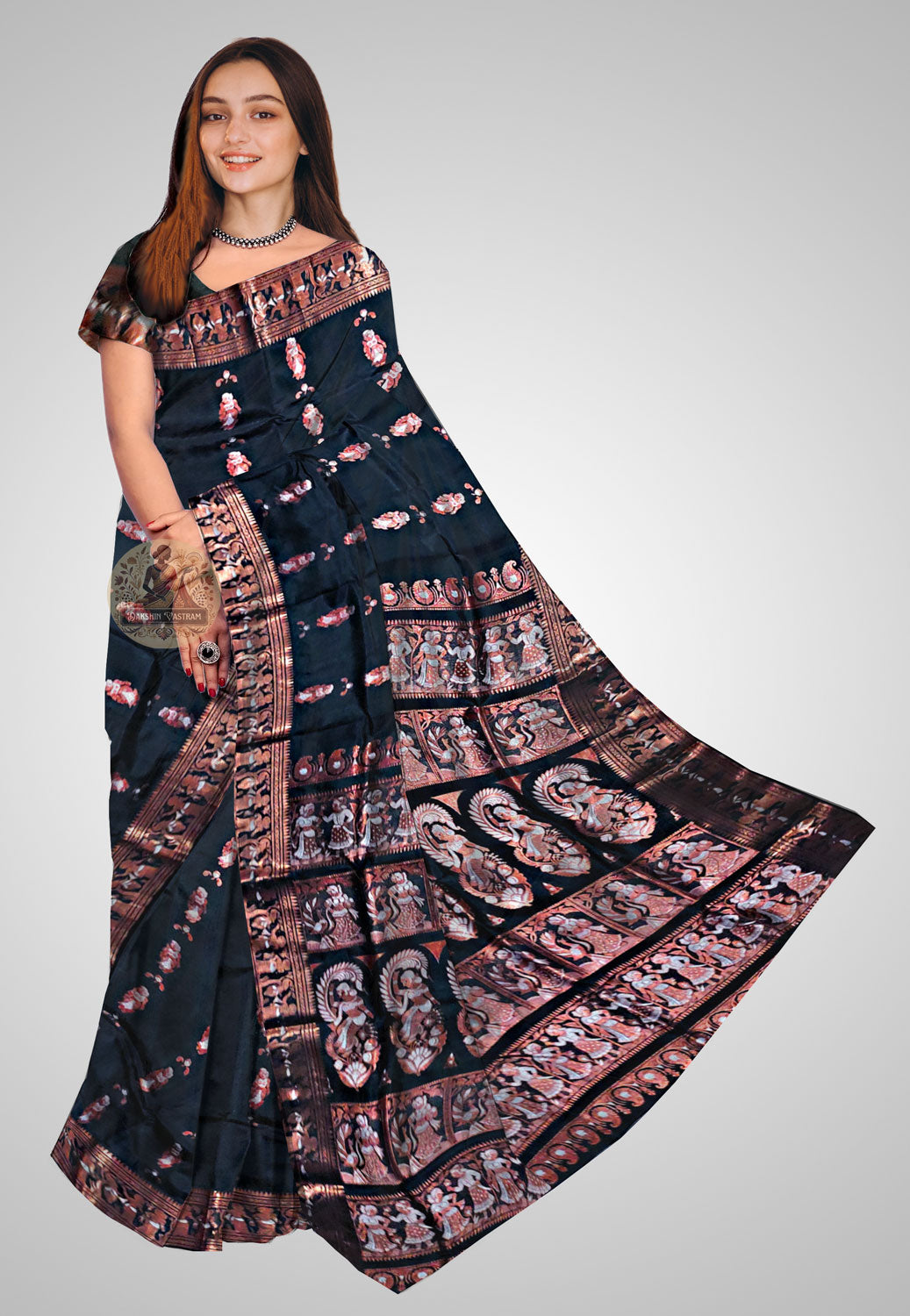 Handloom Swarnachari silk saree with intricate golden motifs