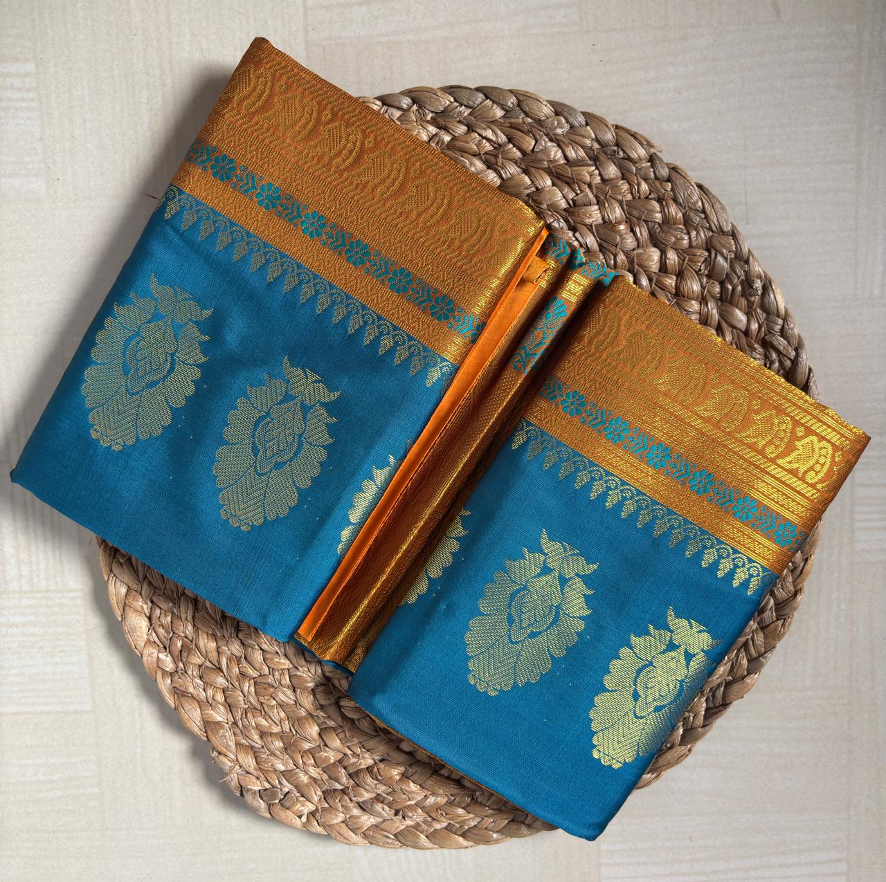 Buy Semi Silk Saree in Soft Beige online – Semi Silk Saree side view