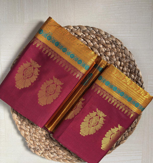 Buy Semi Silk Saree in Rose Gold online – Semi Silk Saree side view