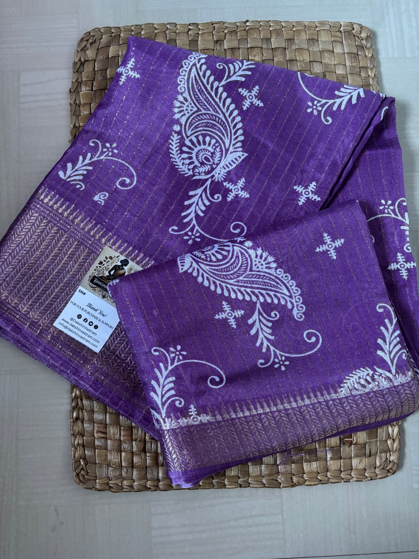 Art Silk | Lavender Art Silk Saree with White Paisley & Zari Border