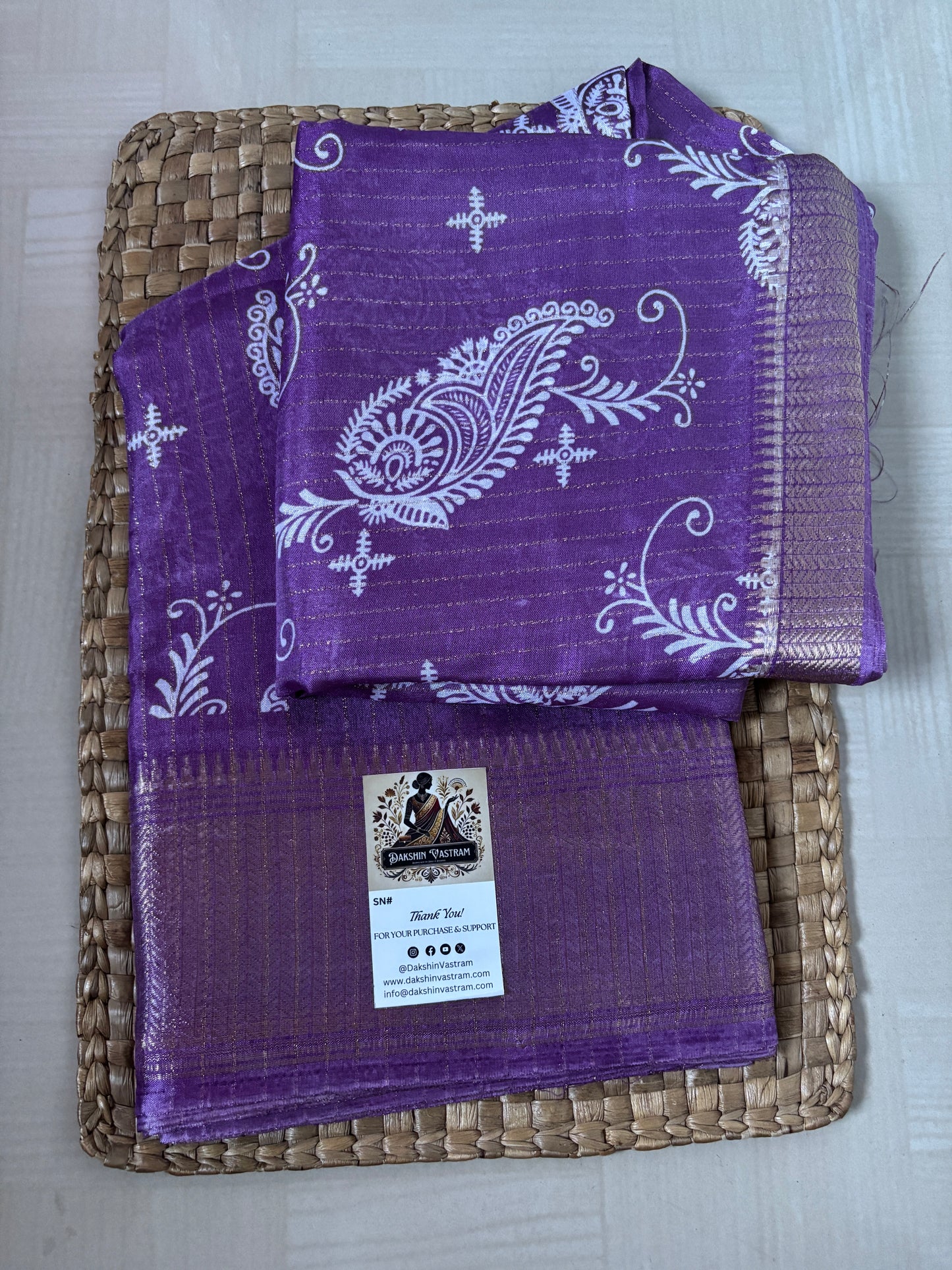Art Silk | Lavender Art Silk Saree with White Paisley & Zari Border