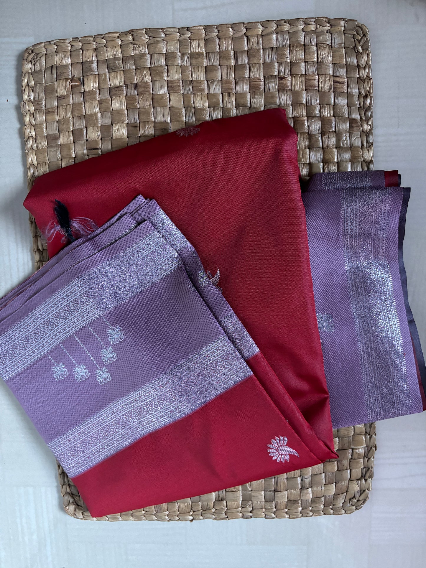 Buy Semi Katan Silk Saree online – Blouse and border close-up