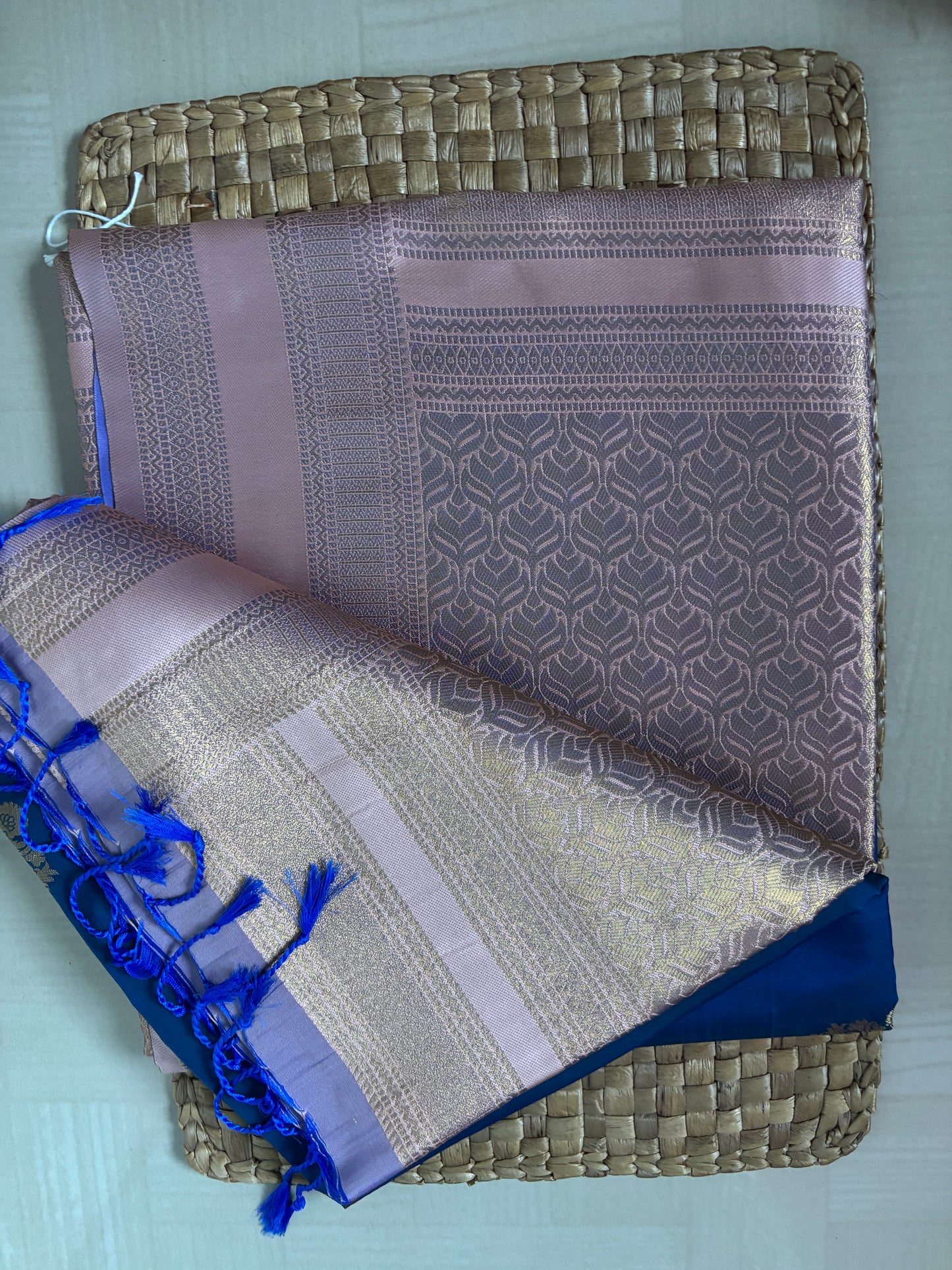 Buy Semi Katan Silk Saree online – Blouse and pallu with zari design
