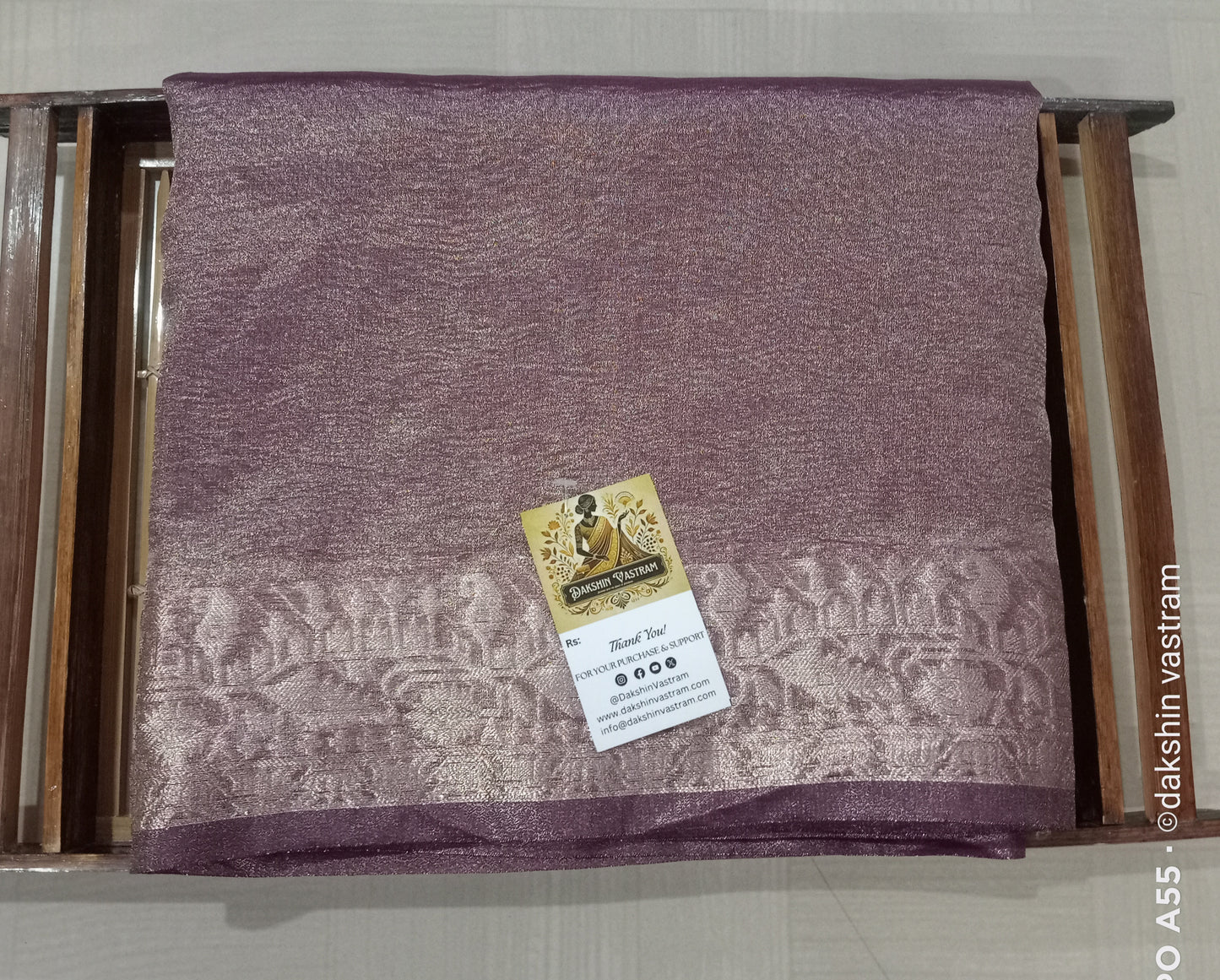 Front side view of Tissue Banarasi Saree with organic silk fabric and intricate craftsmanship