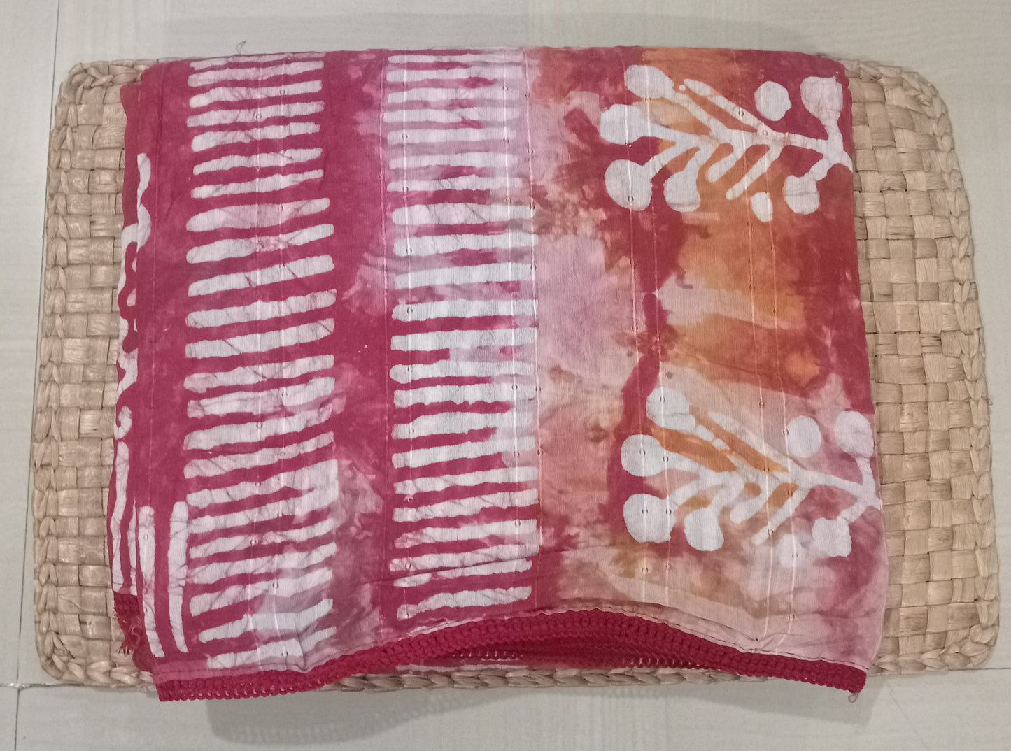 Saree Front View: Dola Cotton Saree front view showcasing 100% organic pure cotton fabric and soft, comfortable drape.