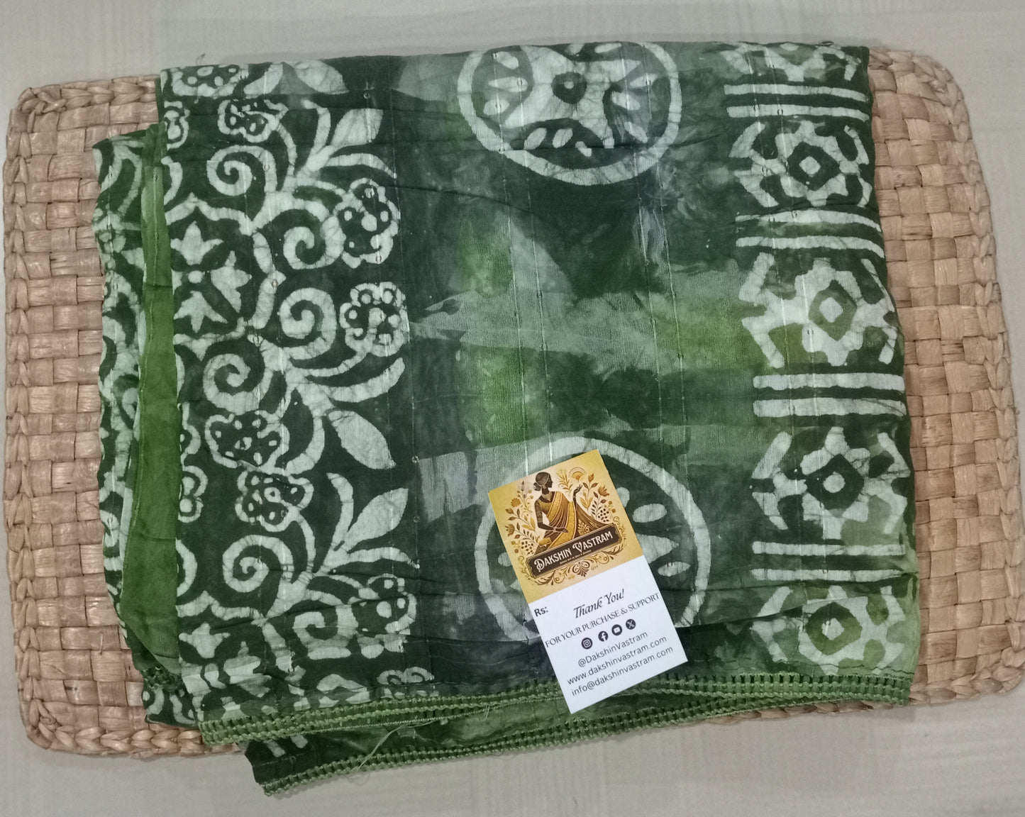 Saree Front View: Dola Cotton Saree front view showcasing its luxurious organic cotton fabric and graceful drape.