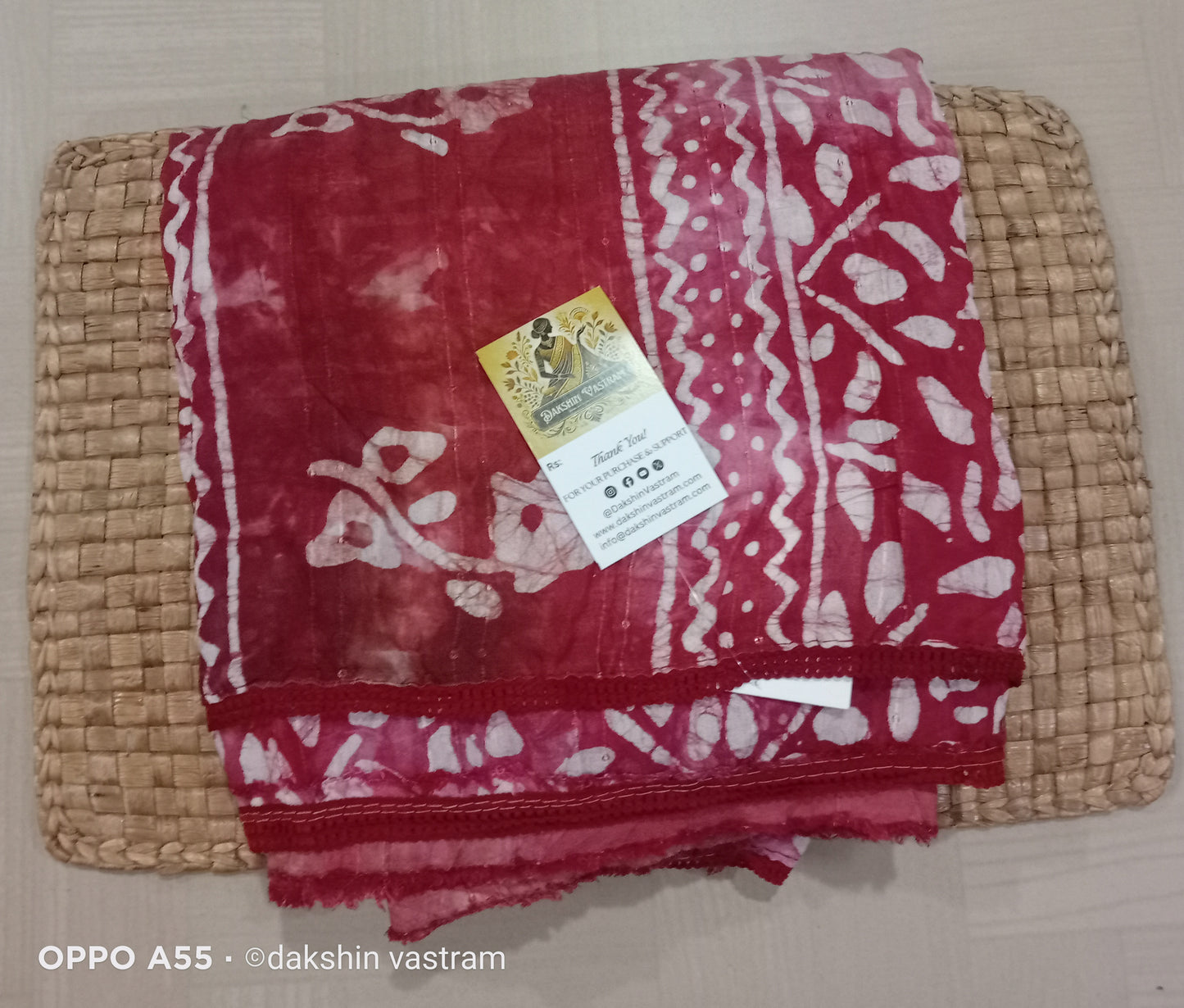 Saree Front View: Dola Cotton Saree front view showcasing organic cotton fabric and elegant design, perfect for comfort and style.