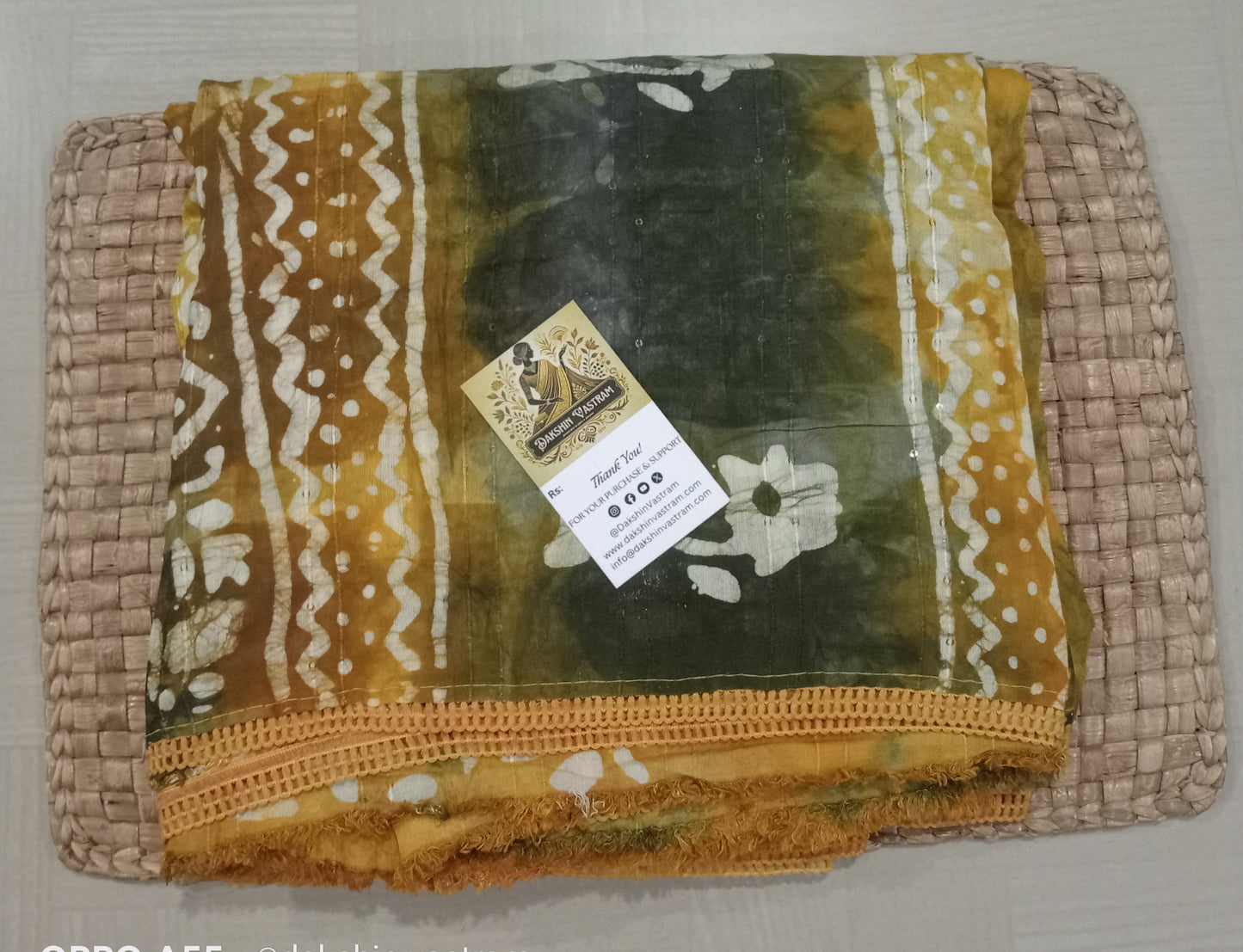 Saree Front View: Dola Cotton Saree front view showcasing its soft, pure cotton fabric and beautiful design.