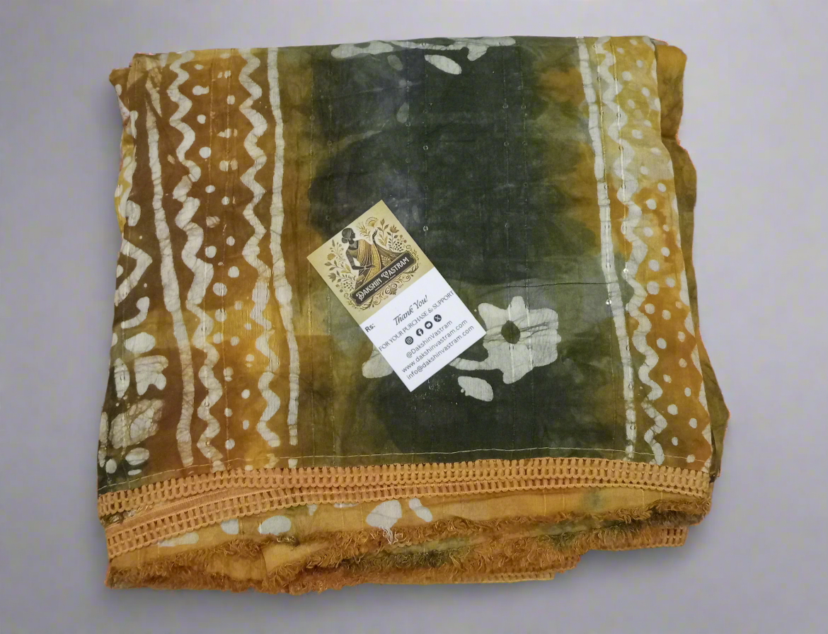 Saree Side View: Side profile of Dola Cotton Saree highlighting its elegant fall and comfortable texture.
