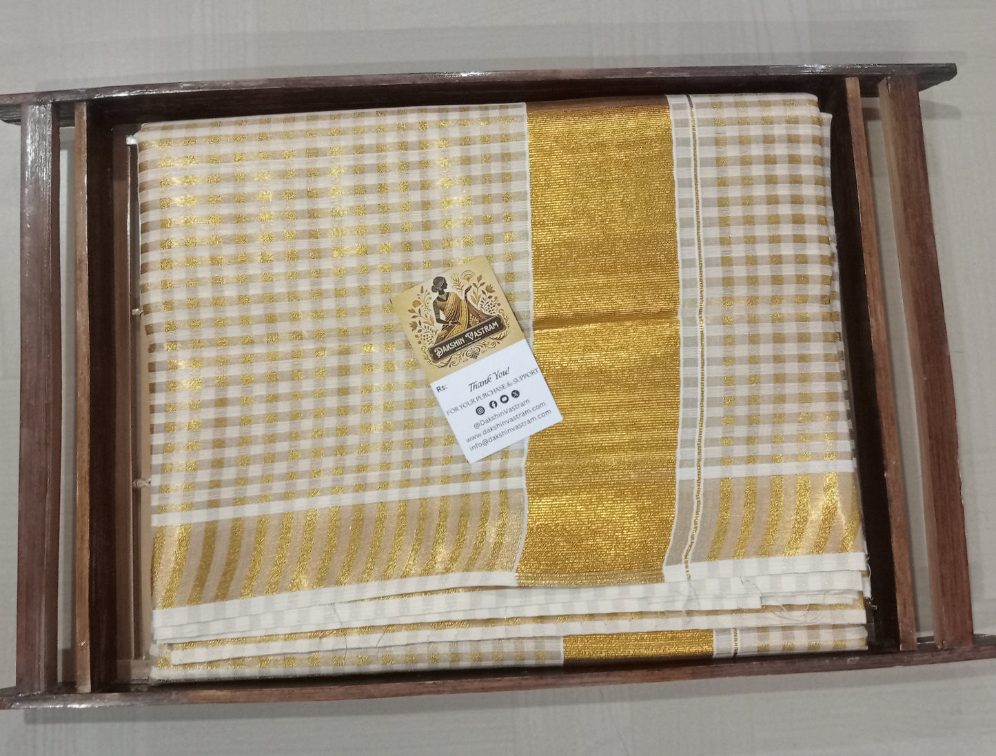Front side view of Organic Silk Checked Saree with soft, luxurious fabric and subtle checked pattern