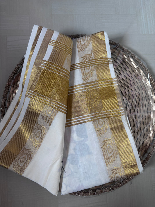 Buy Kerala Kasavu Saree online – Peacock Zari Saree side view