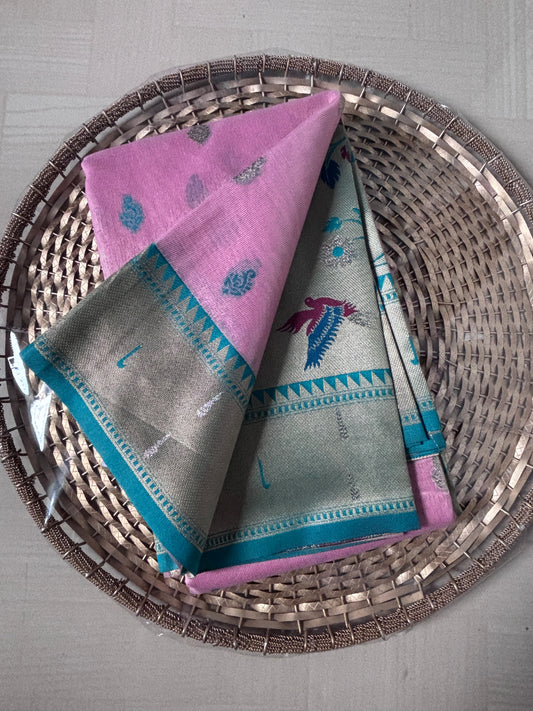 Buy Tissue Silk Saree online – Lavender Bird Motif Saree side view