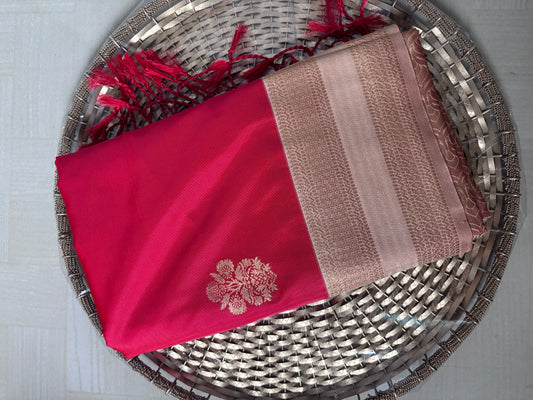 Buy Katan Soft Silk Saree online – Rani Pink Saree front view