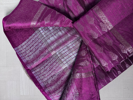 Buy Tussar Silk Saree online – Purple Zari Saree side view