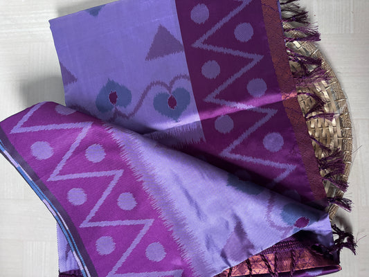 Buy Semi Silk Saree online – Purple Ikat Saree side view