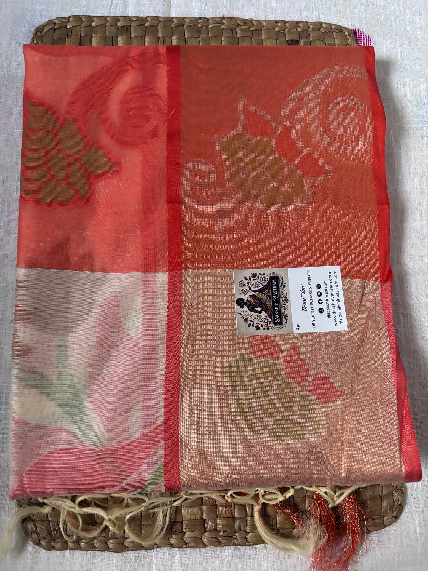 Buy Tissue Silk Saree online – Lightweight festive saree front view