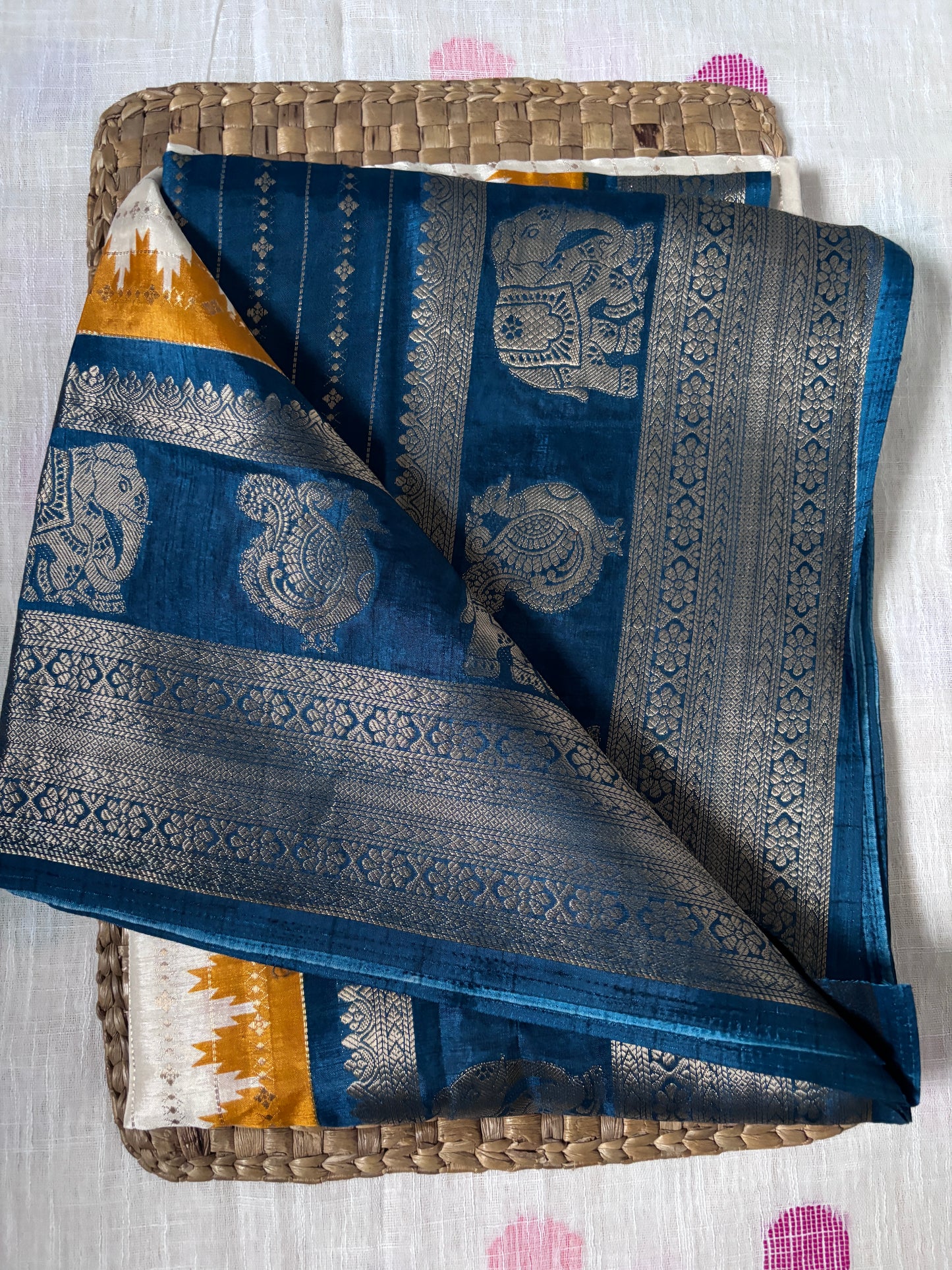 Shop Dola Silk Saree online – Front view of lightweight silk drape
