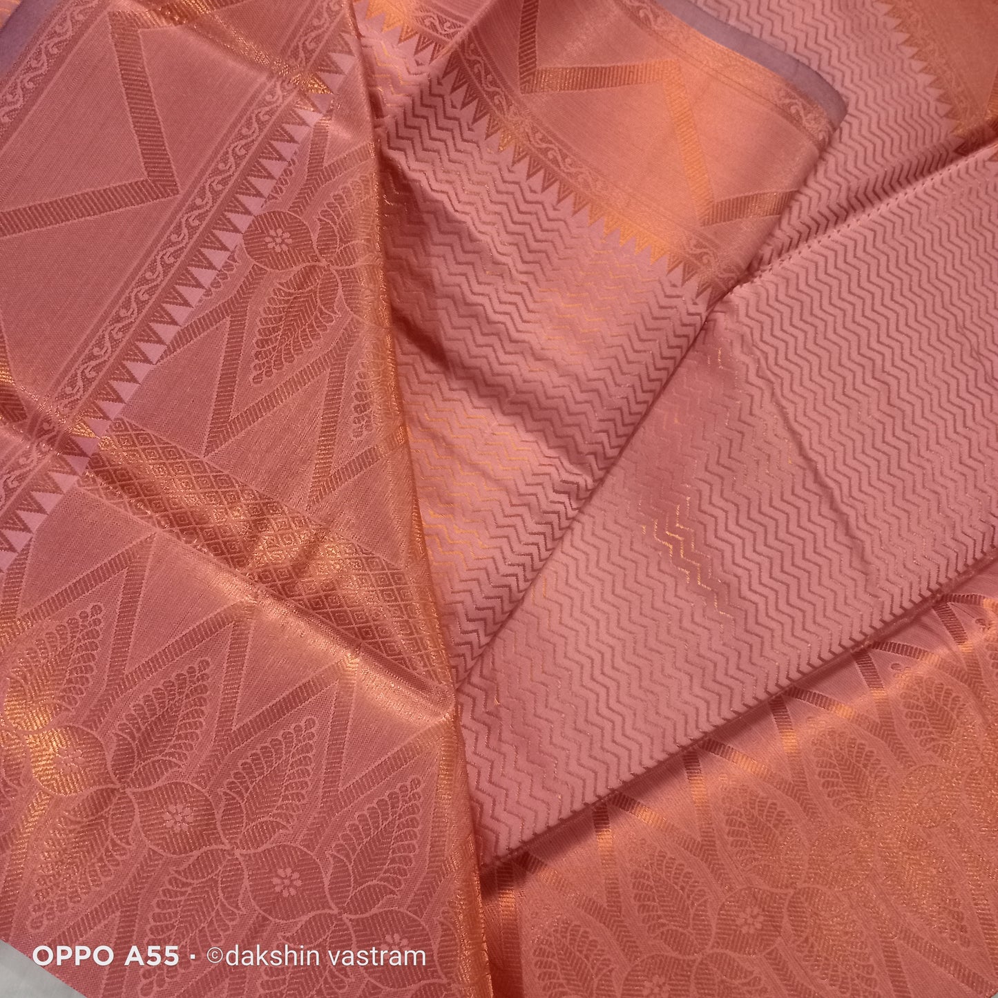 Saree Full View: Full view of Mow Silk Saree, displaying its timeless elegance and eco-friendly charm.