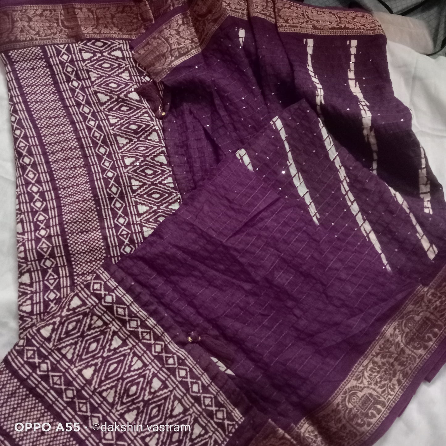 Saree Side View: Side profile of Sequins Silk Saree highlighting its soft fabric and beautiful drape.