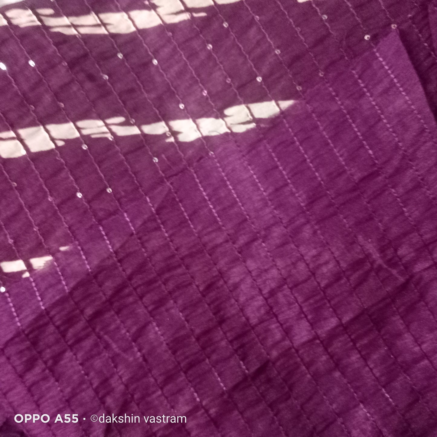 Saree Rear View: Rear view of Sequins Silk Saree, emphasizing the organic silk texture and sequins detailing.