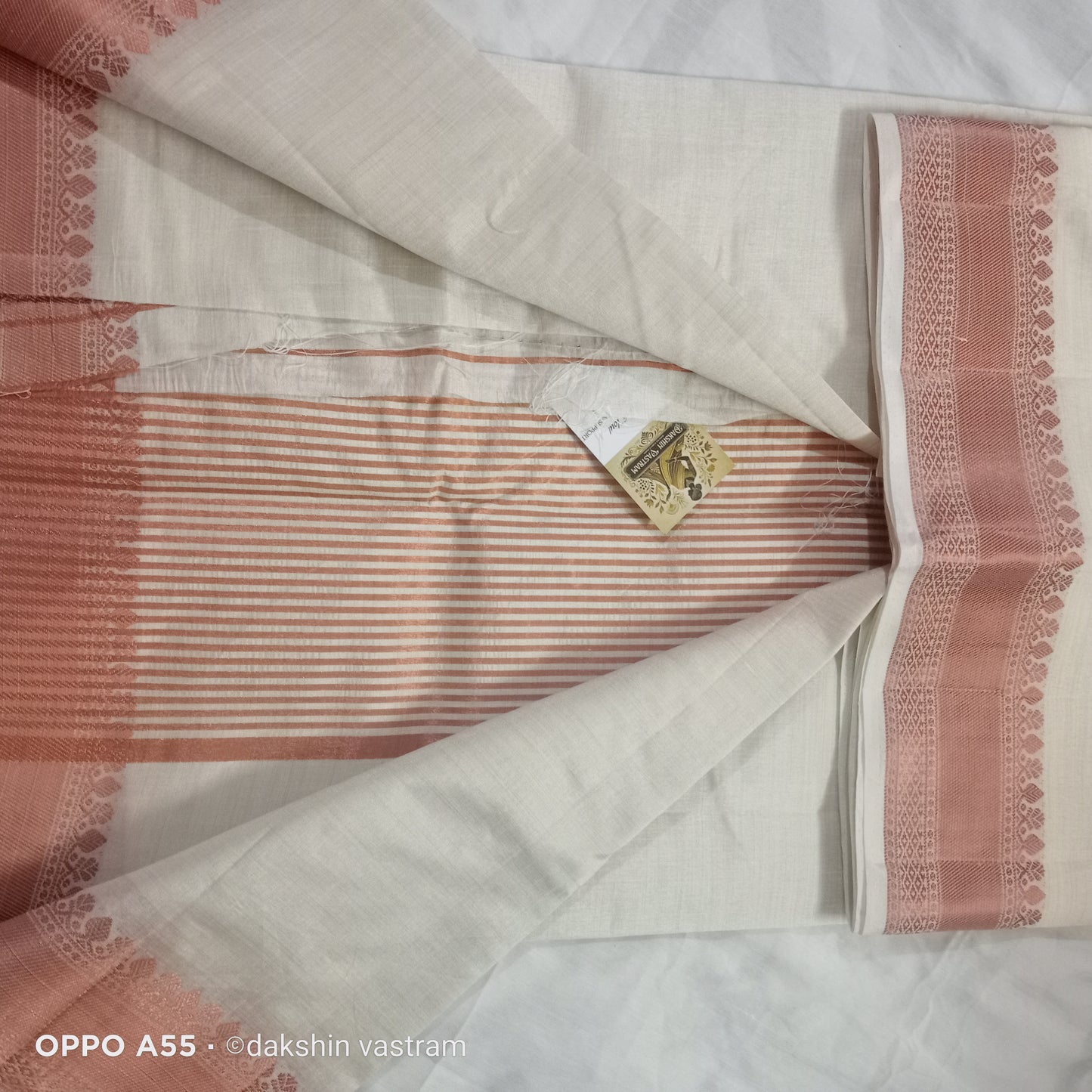 Rear view of Organic Tussar Saree with smooth, breathable texture