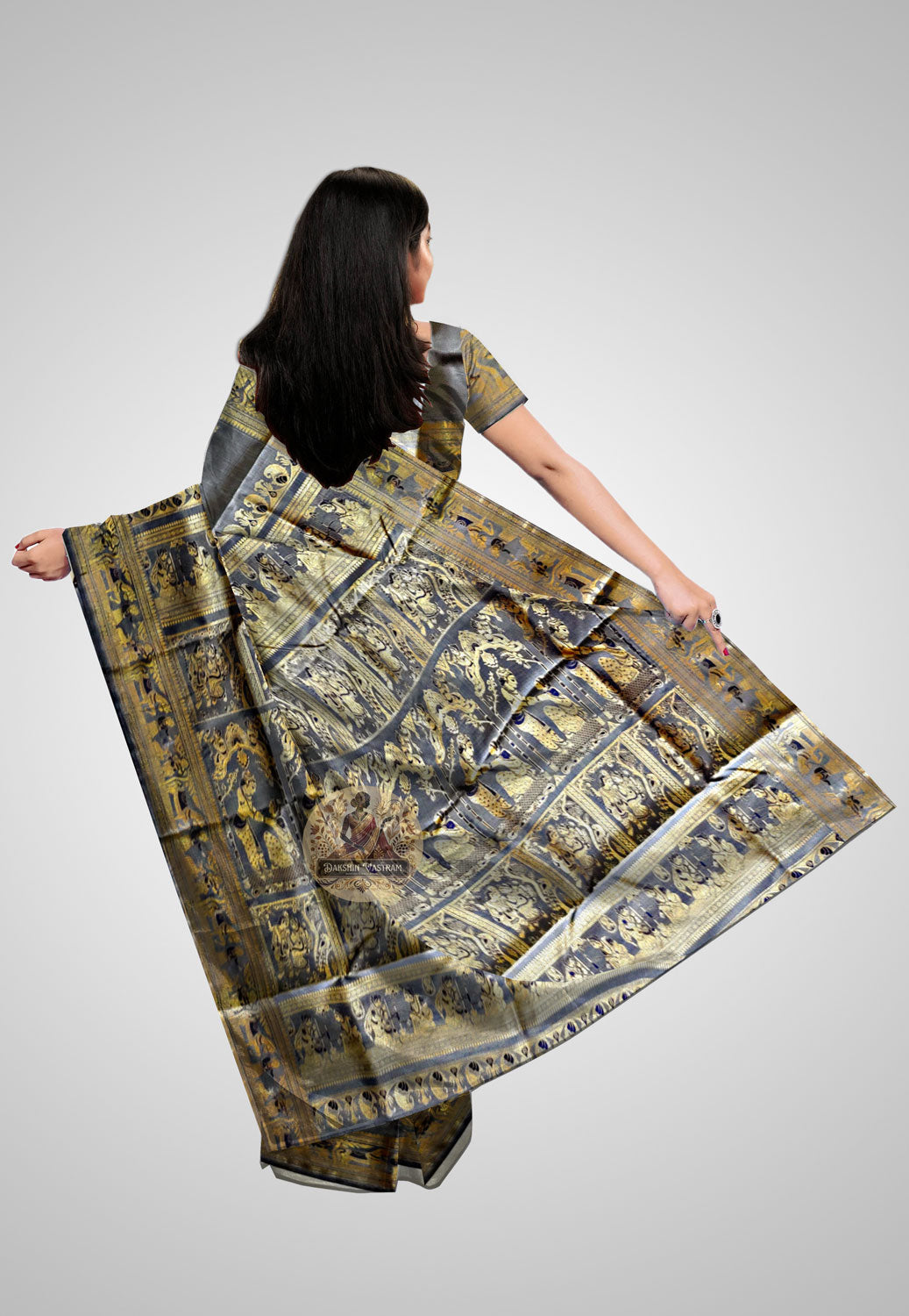 Buy Baluchari Silk Saree online – Timeless Handloom Baluchari rear view