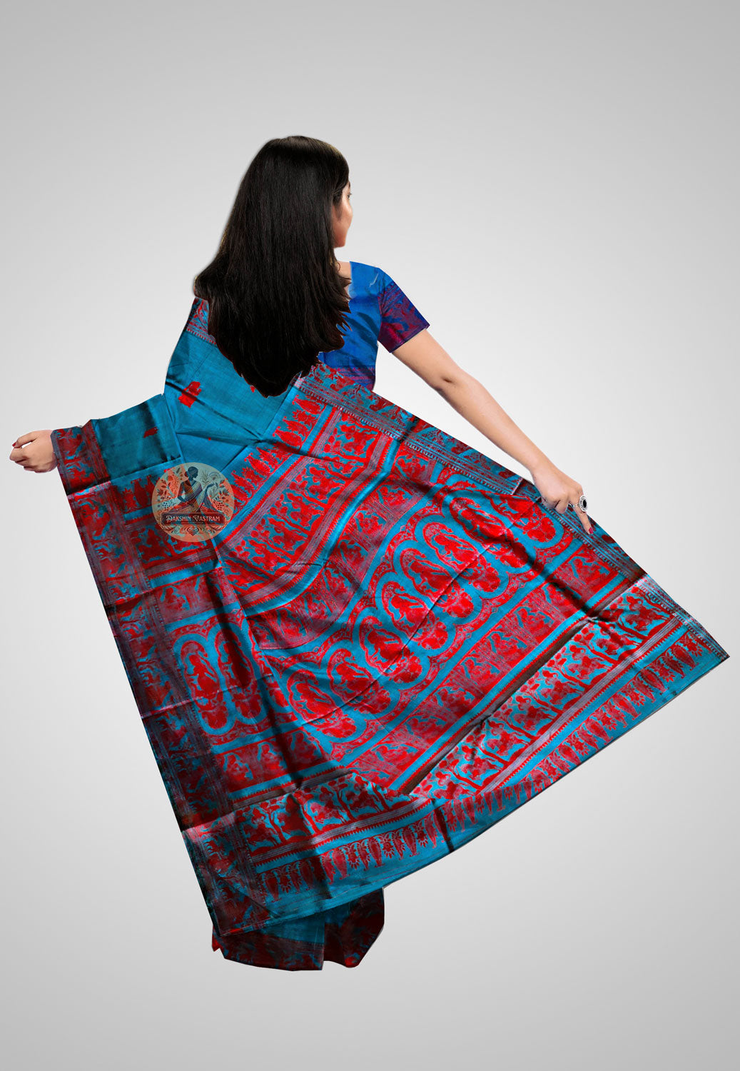 Elegant handwoven Baluchari saree with soft, lustrous fabric