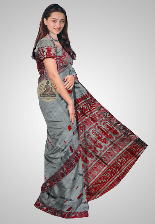 Buy Baluchari Silk Saree online – Side view showing silk texture