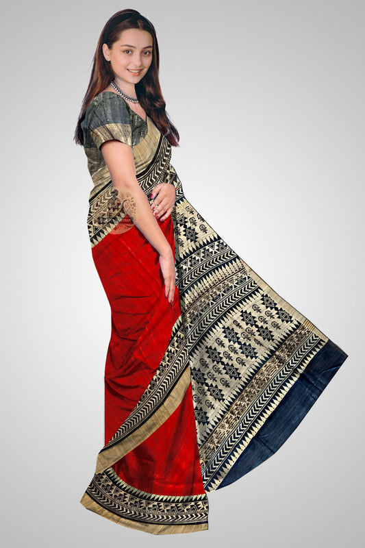 Shop Tussar Saree online – Side angle highlighting rustic texture