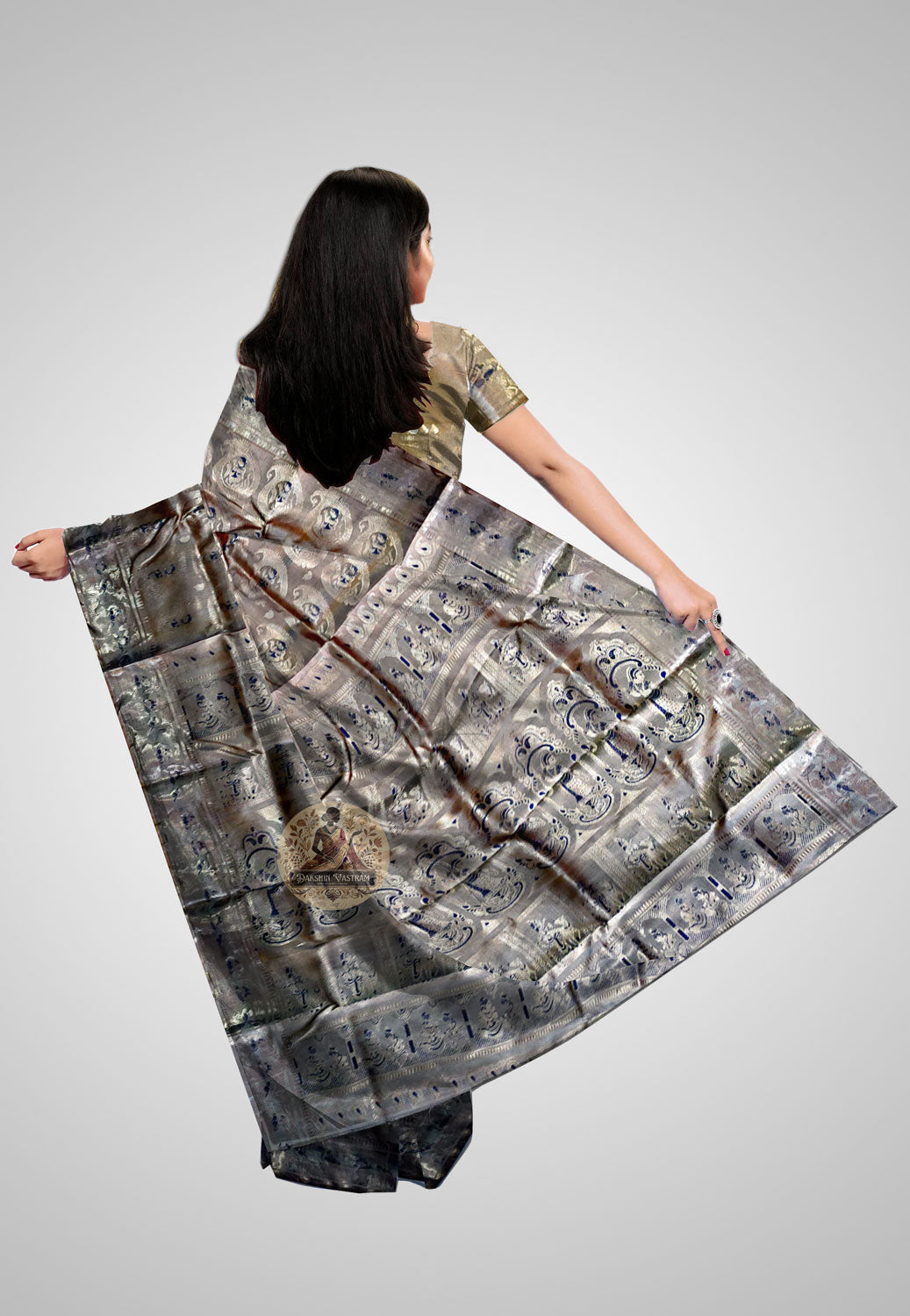 Buy Handloom Swarnachari Pure Silk Saree online – rear view