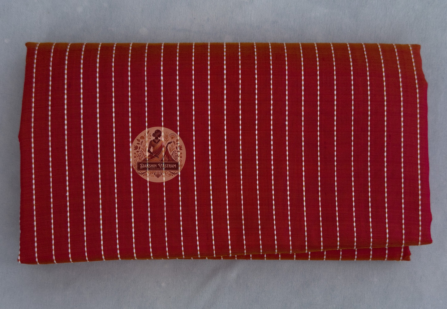 Full flat-lay view of Bishnupur Pure Katan Silk Saree showing complete handwoven silk body, traditional temple motif border, and richly detailed Bengali heritage pallu design