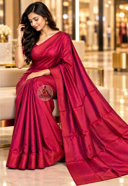 Side view of deep pink Bishnupur silk saree showing the flowing drape and tonal pallu