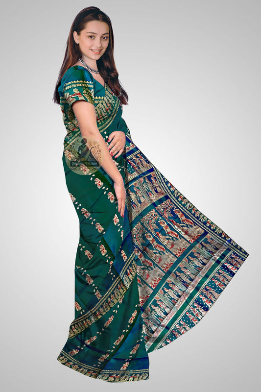 Shop Baluchari Pure Silk Saree online – Side view showing intricate border work