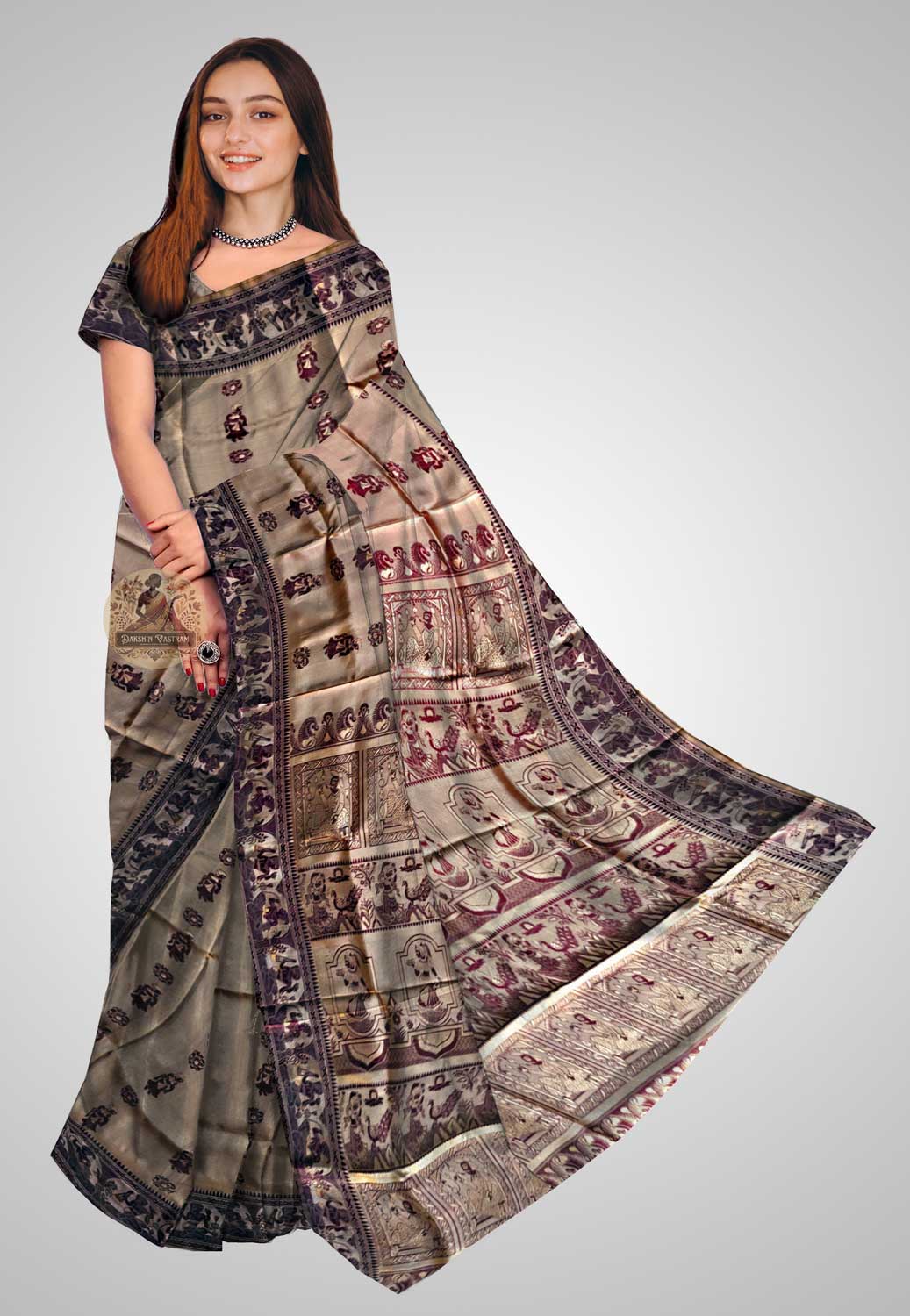 Handloom Baluchari silk saree with intricate design and smooth fabric