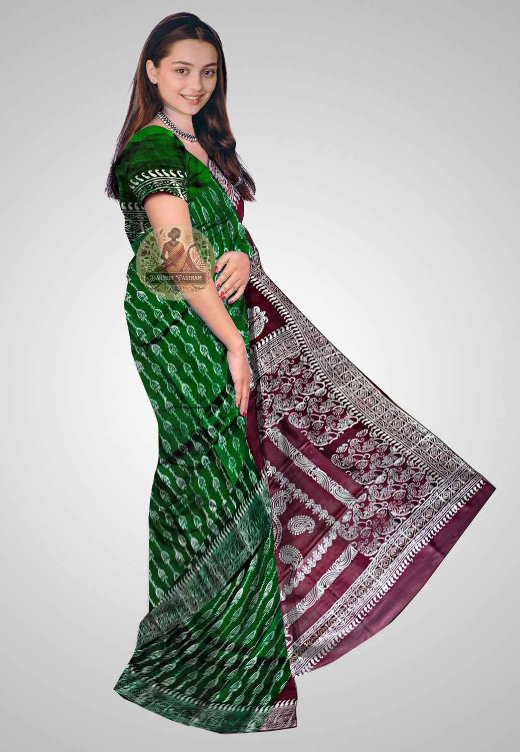Buy Bishnupuri Katan Silk Saree online – Bishnupuri Katan Silk Saree side view
