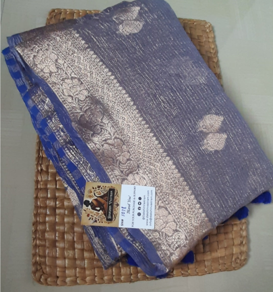 Front side view of Tissue Banarasi Saree with intricate Banarasi weave and luxurious organic silk
