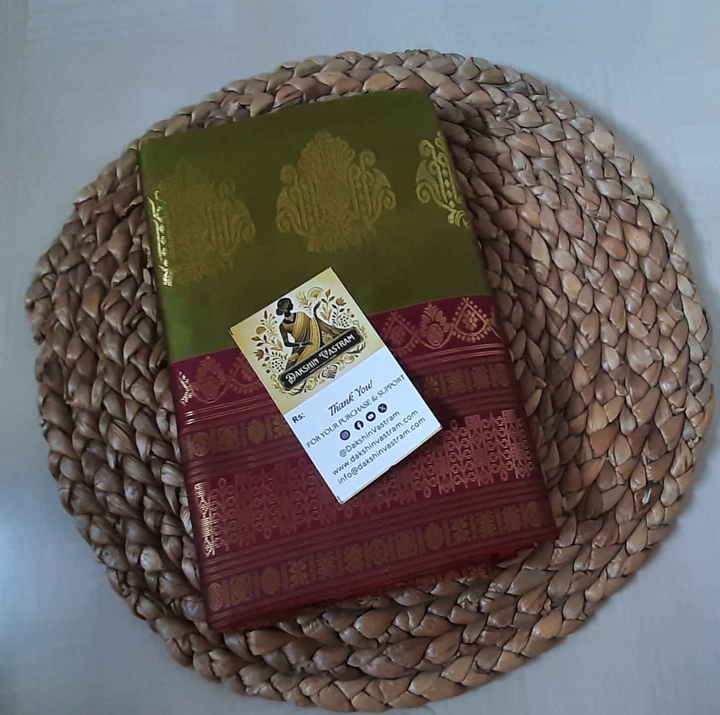 Saree front side: Front view of Soft Semi Silk Saree, showcasing its smooth drape and elegant texture.