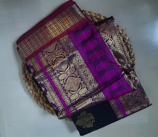 Saree side view: Side view of Soft Semi Silk Saree displaying graceful fall and elegant texture.