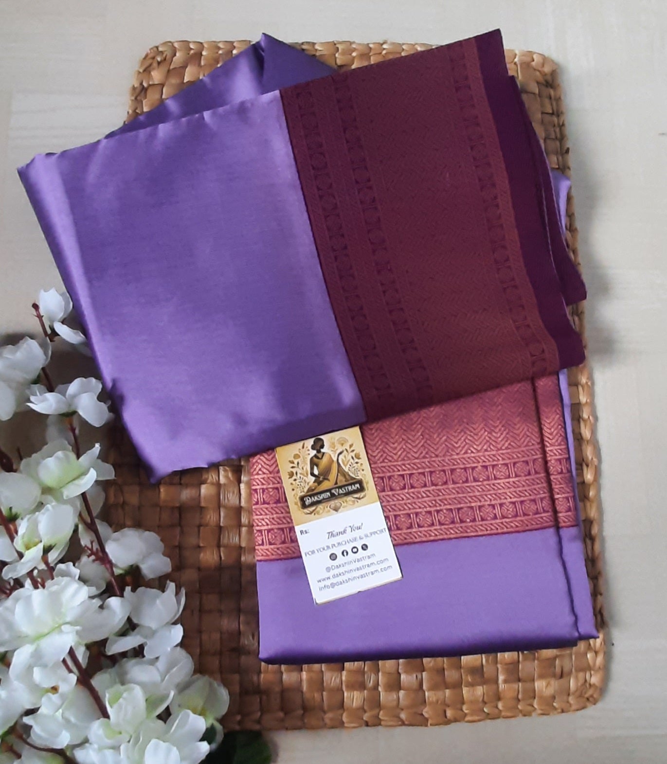 Saree Rear View: Rear view highlighting the drape and refined texture of the Mow Silk Saree.