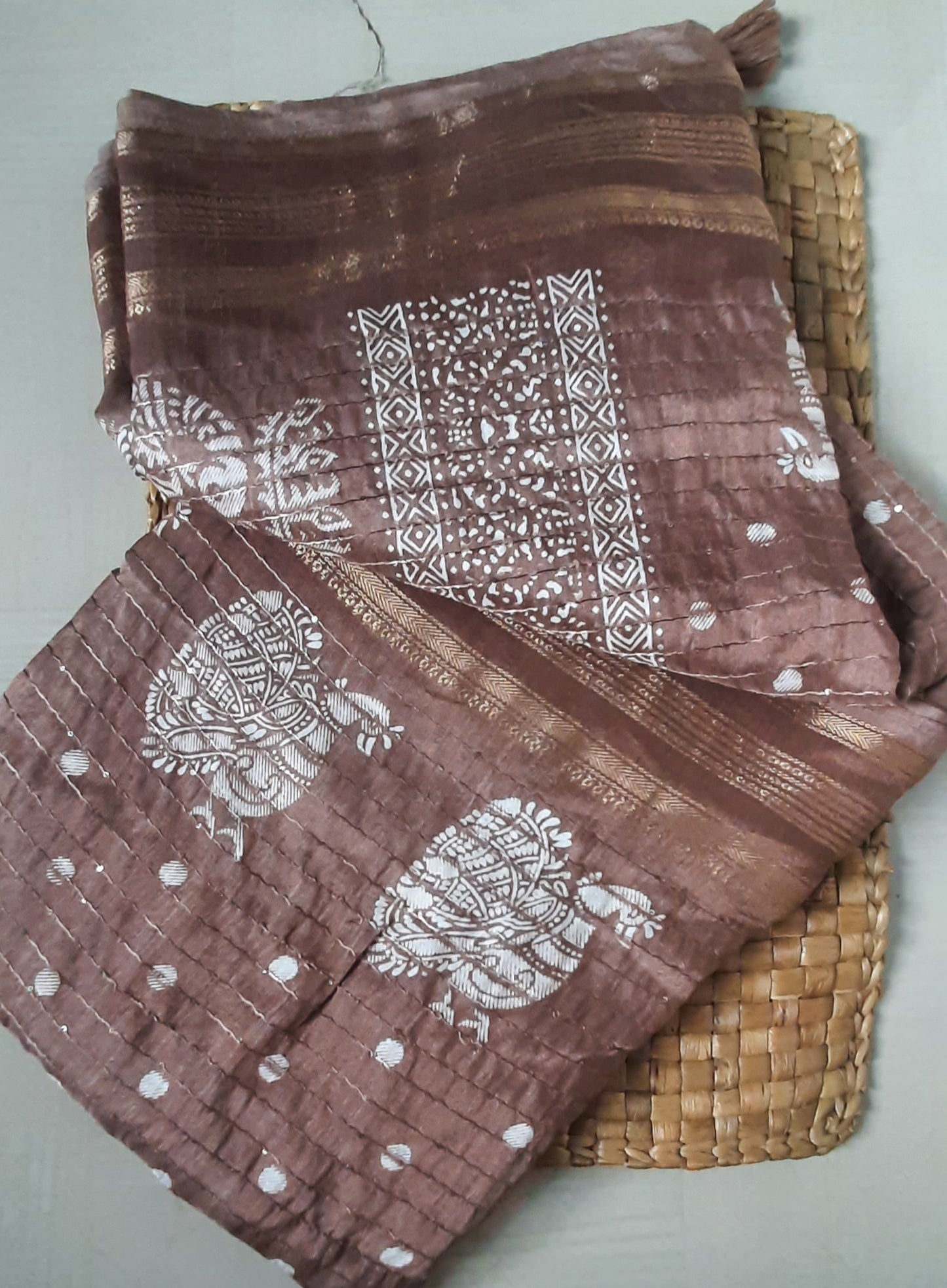 Buy South Indian Saree online – Sequins Silk Saree close-up view