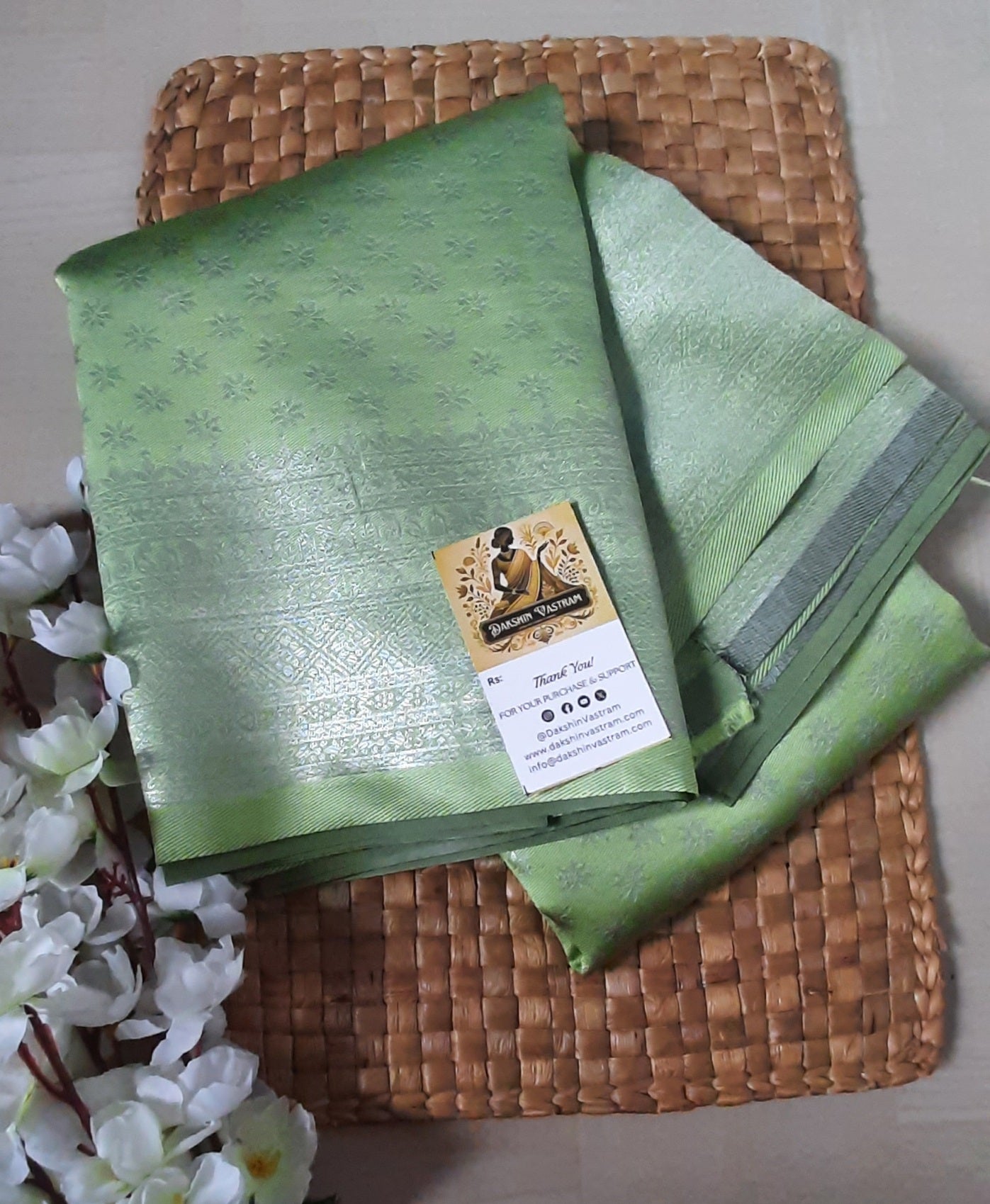 Saree Rear View: Rear view of the Mow Silk Saree, illustrating the beautiful, comfortable drape of the organic silk fabric.