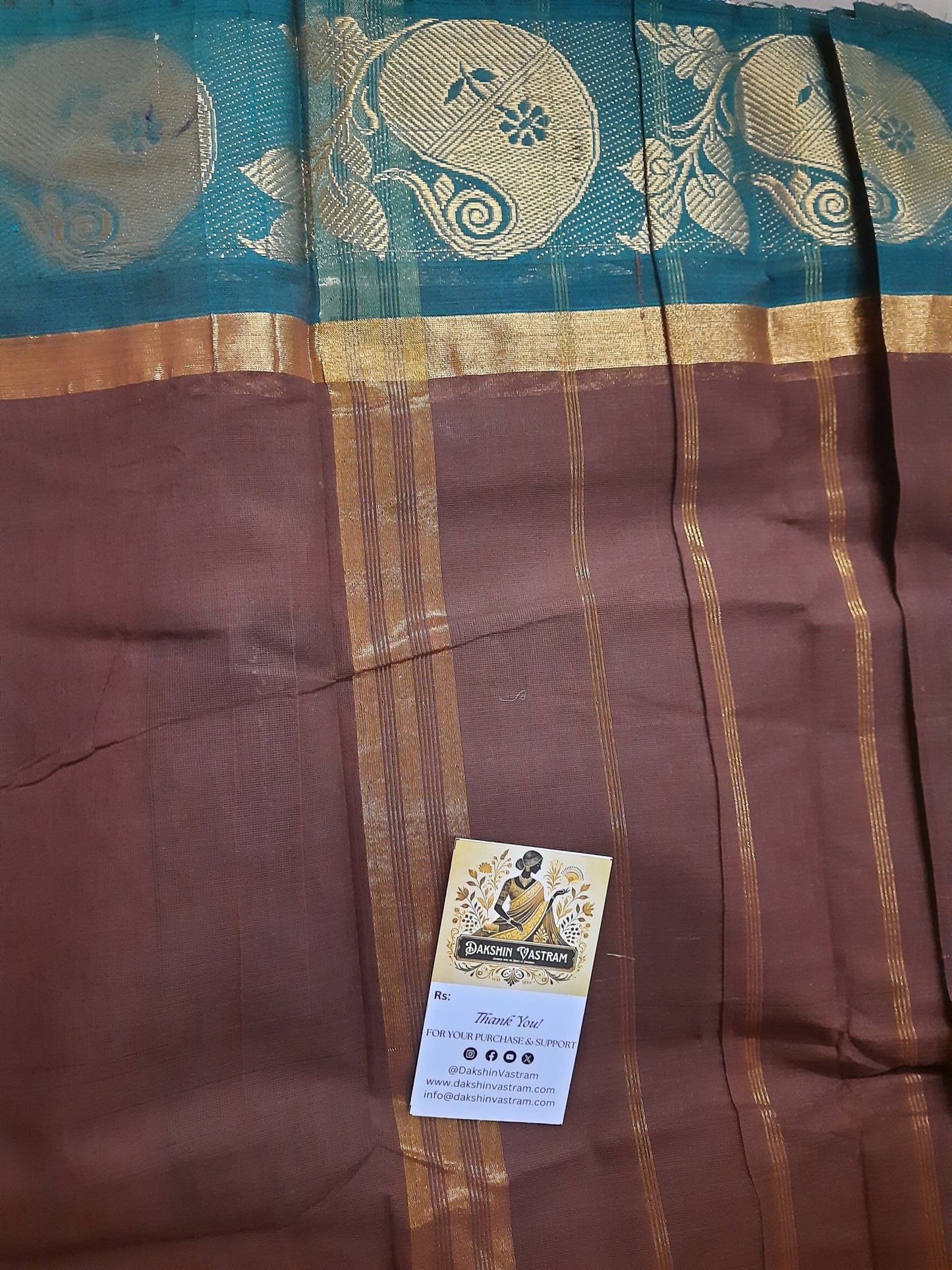 Saree View: Full view of Copper Pet Saree draped comfortably, ideal for pets, highlighting organic material and handloom craftsmanship.