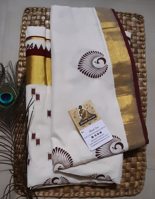 Buy Organic Cotton Kasavu Saree online – Organic Cotton Kasavu Saree front view