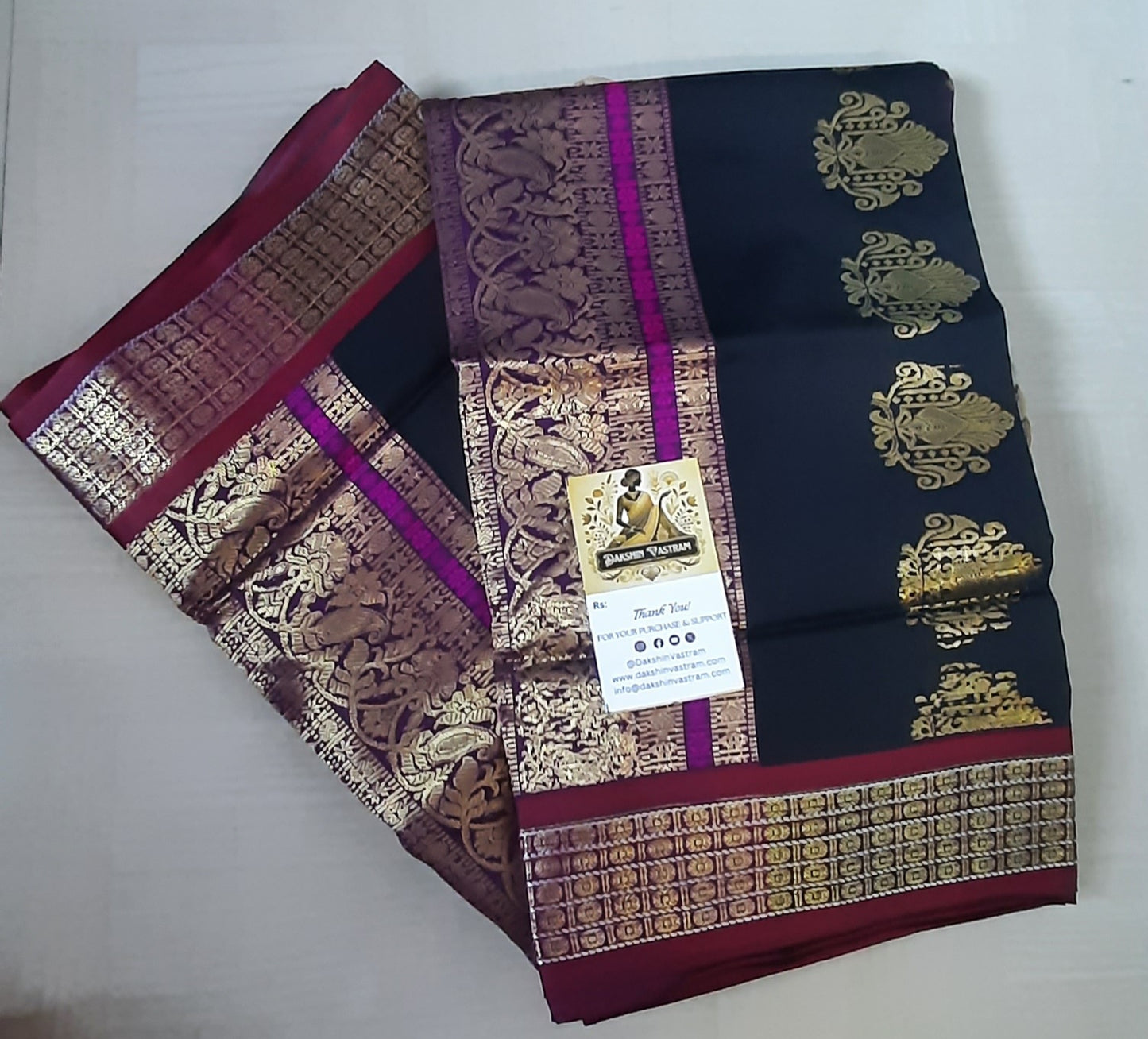 Saree rear view: Back view of Soft Semi Silk Saree emphasizing its refined look and soft texture.